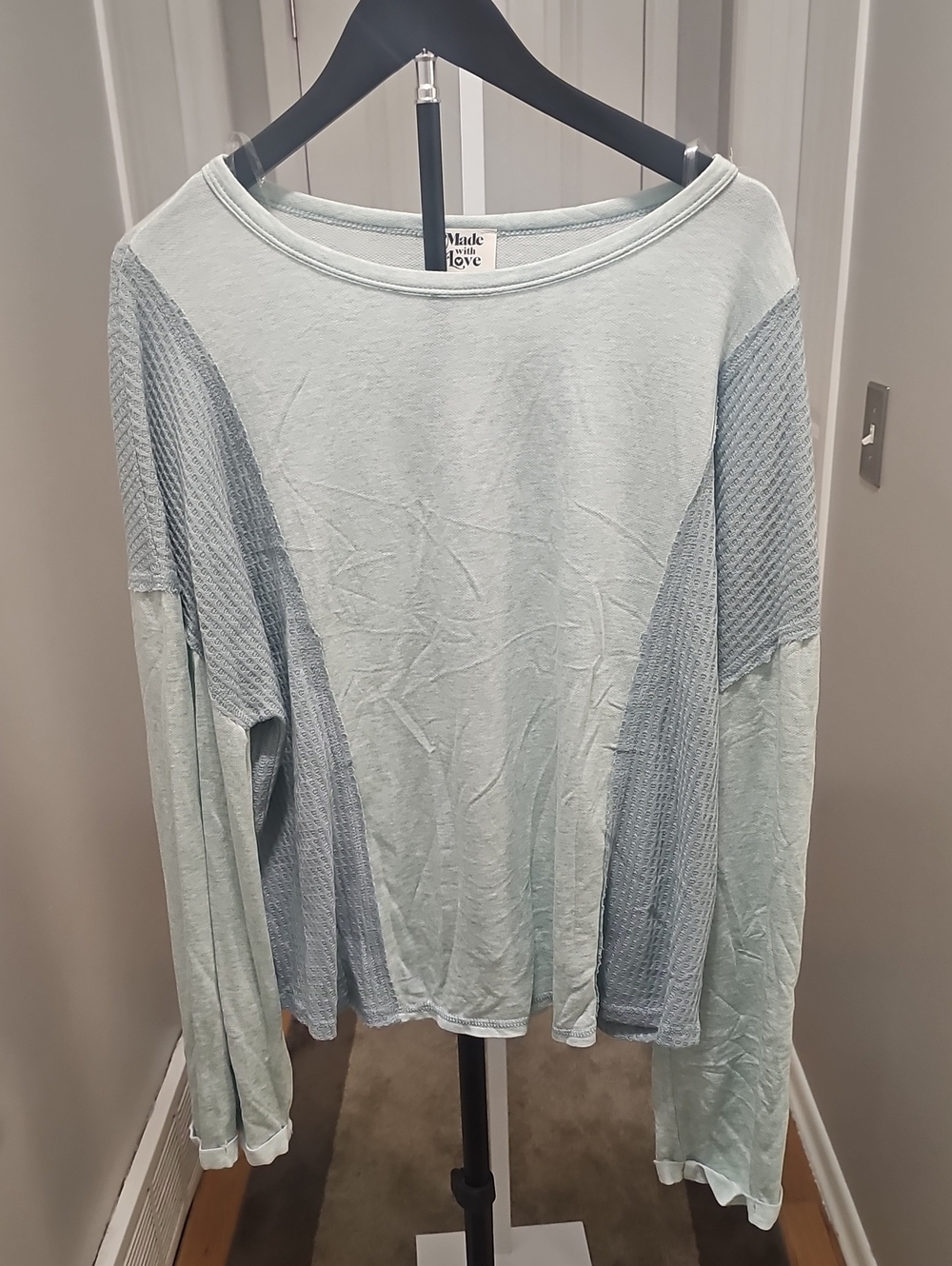 Made With Love Women's Mint Long-Sleeve Textured Panel Tee